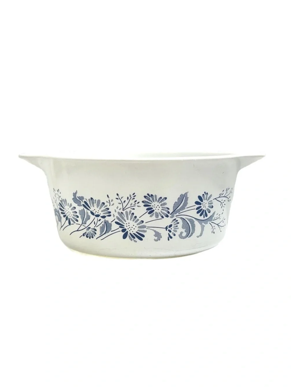 Vintage Pyrex Colonial Mist White Glass Casserole Pan with Blue Floral Pattern